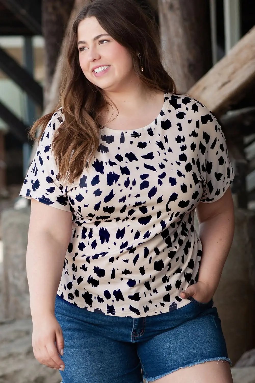 Khaki Leopard Print Twist Open Back Plus Size Top - Love Salve